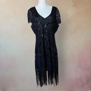 Unique Vintage Women's Flapper Fringe Costume Dress 1920's Cosplay Gatsby Black